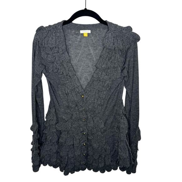 LEIFSDOTTIR / Anthro dark gray wool cashmere ruffle pleated cardigan sweater /XS - Picture 1 of 8